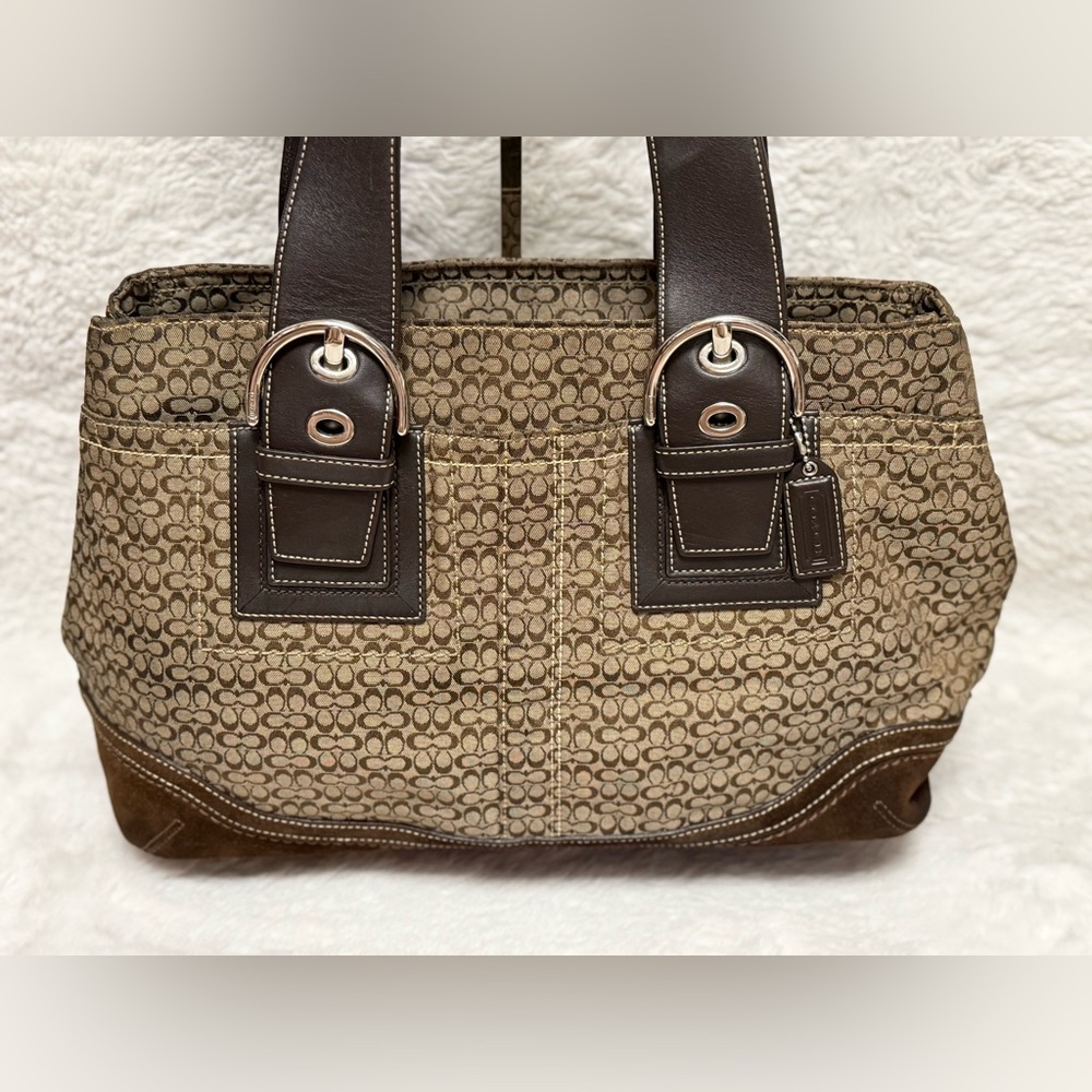 Coach Soho Signature Stylish Patterned Shoulder Bag-Canvas, Leather & Suede